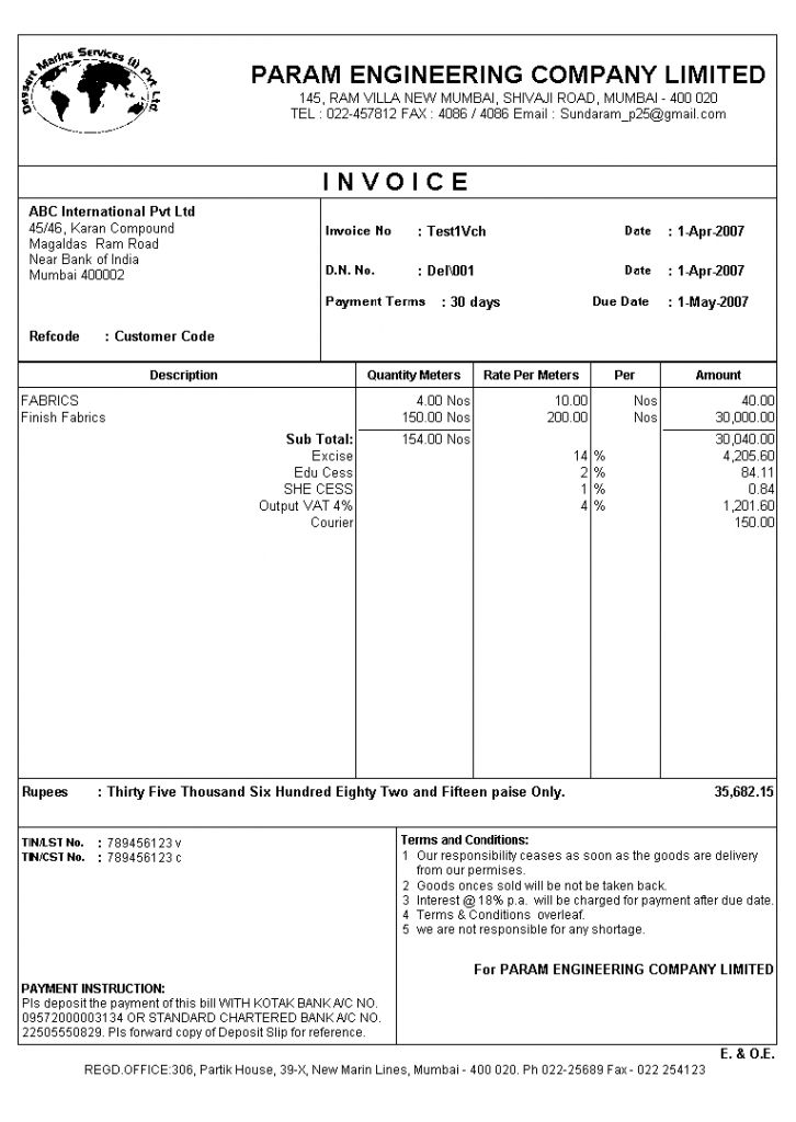 tally invoice format in word